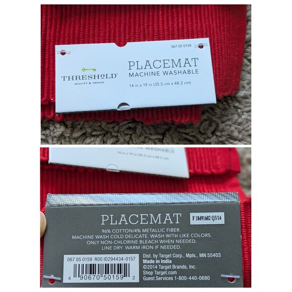 4 NWT Threshold Placemat Machine Washable 14X19in Cotton Red Metallic Christmas - Picture 2 of 7